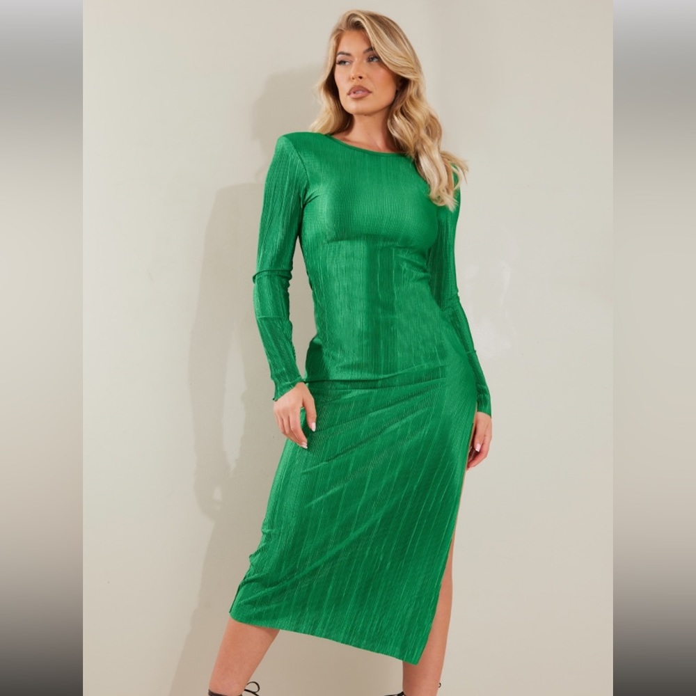 Plisse Midi Dress